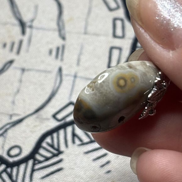 Multicolored Tan Orange and Green Polished Stone Teardrop Shaped Pendant - Picture 5 of 7